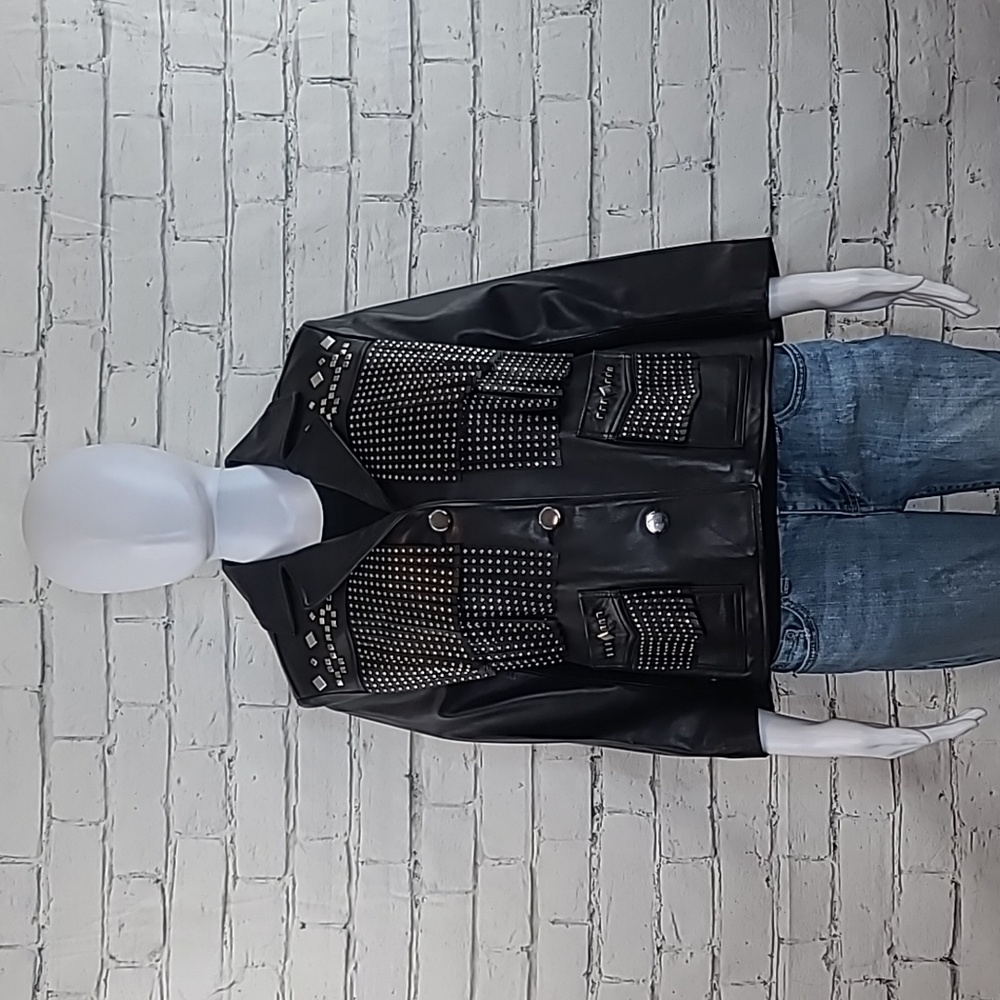 Nour Hammour Vista Edgy Studded Fringe Lamb Leather Biker Jacket in Black - NWT